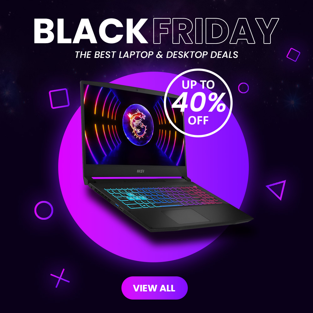 Space themed banner image showing a laptop with a big 40% off notice for the upcoming black Friday deals.