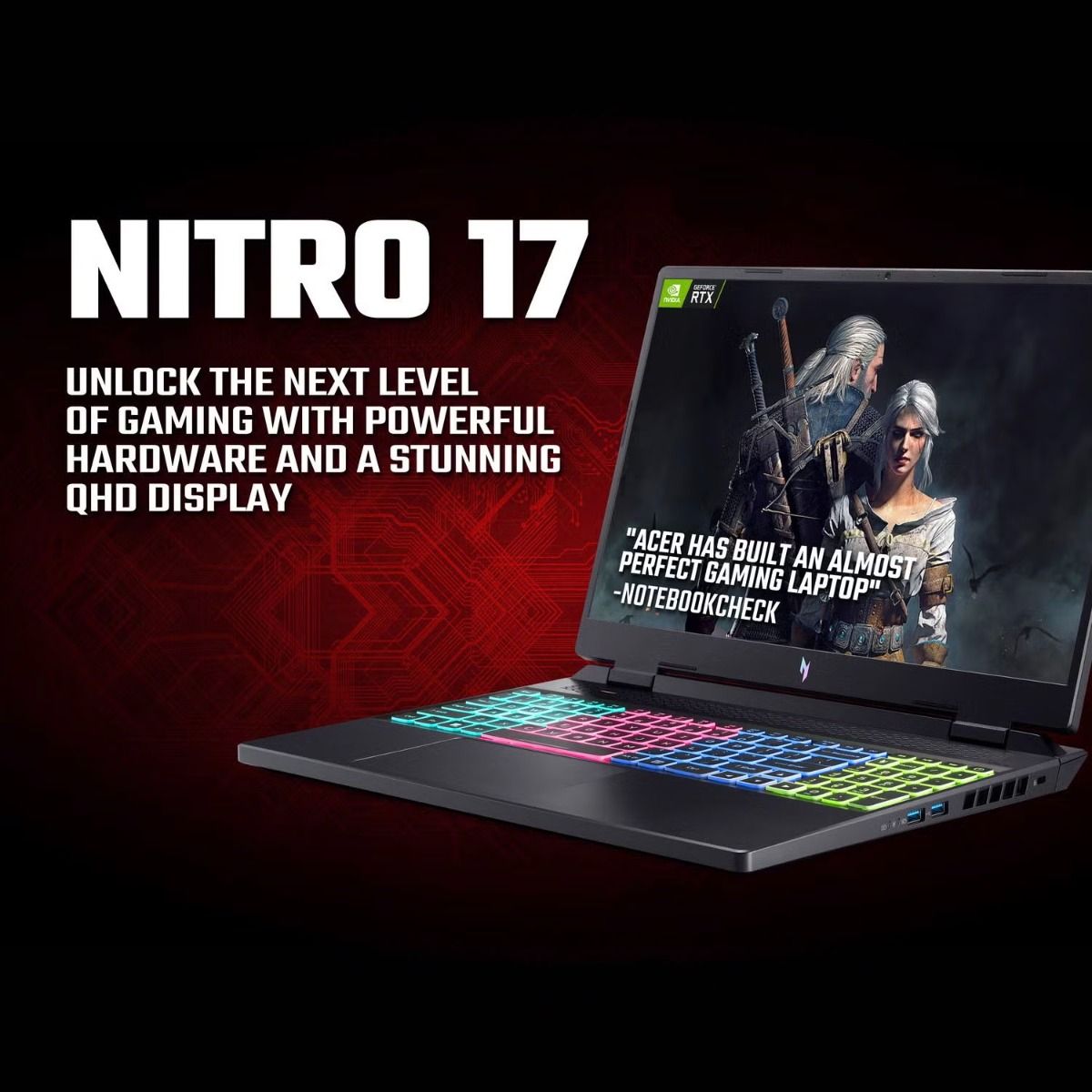 Acer Nitro 17 AN17-41-R7EV 17.3" Gaming Laptop Ryzen 7 16GB 1TB RTX 4060 Black