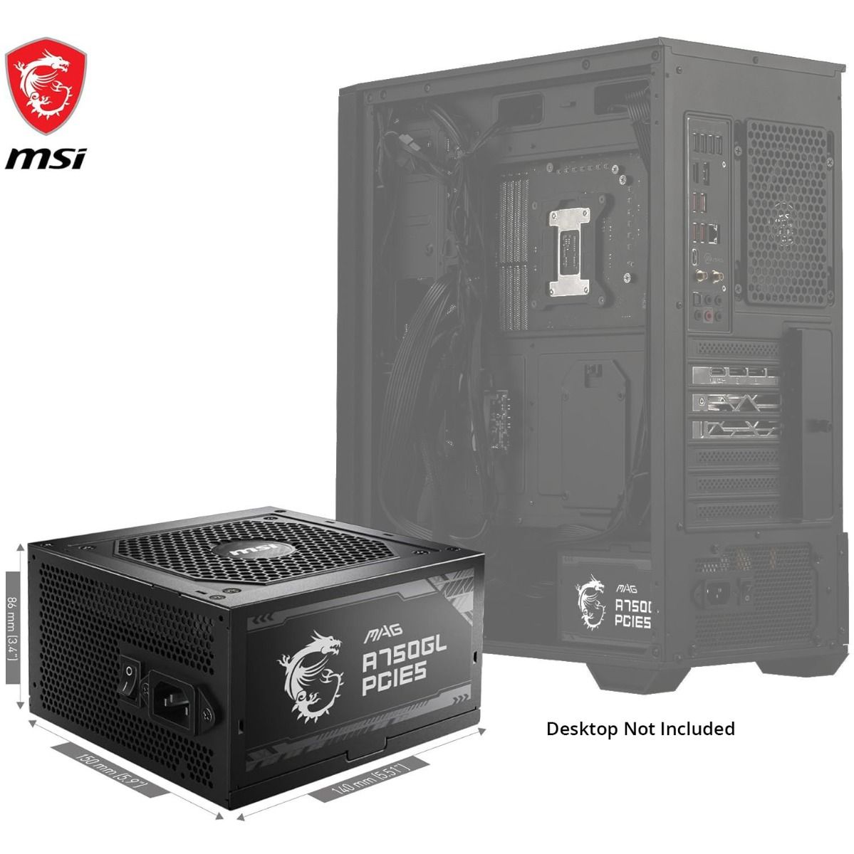 MSI MAG A750GL PCIE5 80 Plus Gold Modular Power Supply PSU Black